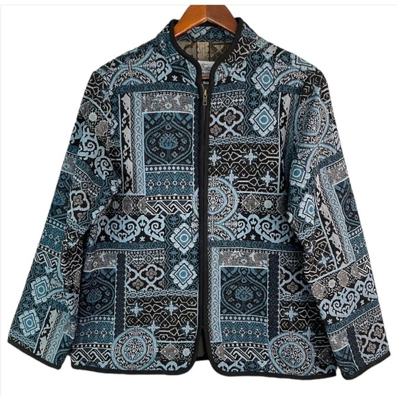 VINTAGE Tradition Country Collection Blue Tapestry Jacket Patchwork M - Picture 2 of 10